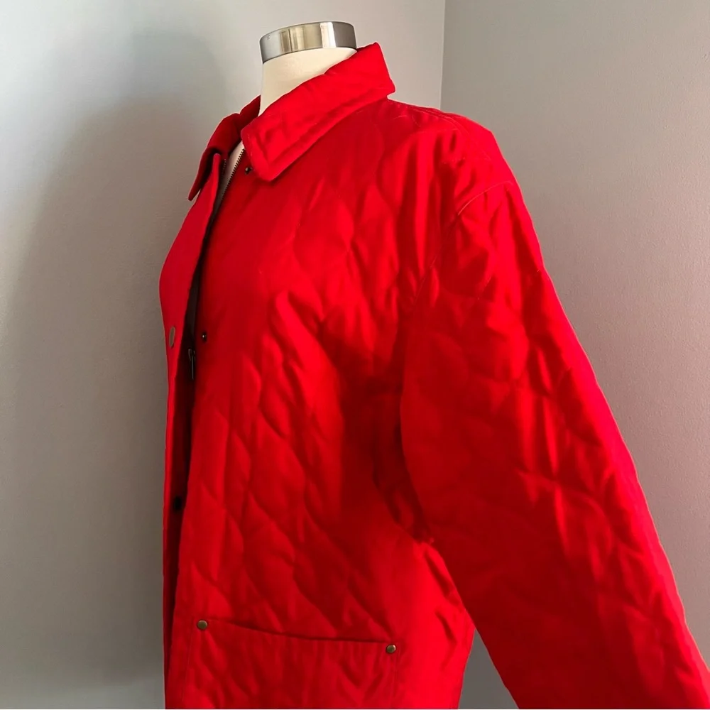 Gallery M Red Quilted Collared Full Zip Snaps Hip Jacket Coat